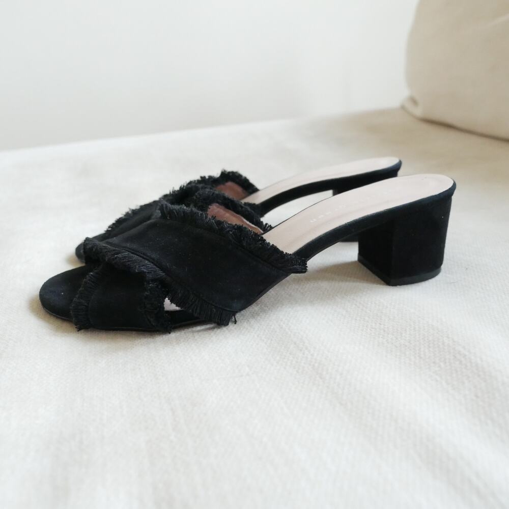 Patricia Green Kate Fringe Mule Sandal heel made in Spain black suede womens 6 - Picture 4 of 11
